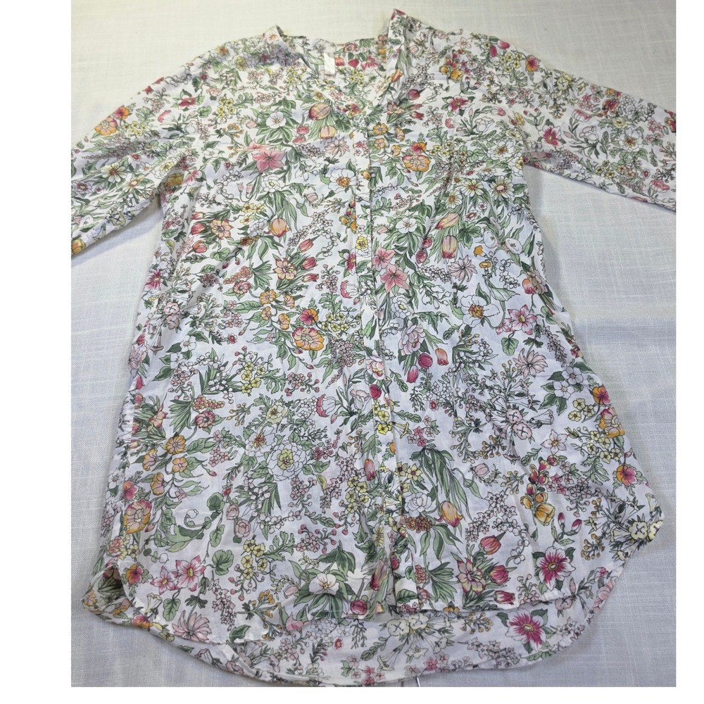 GapBody Floral Cotton Nightshirt Sleep Shirt Pink Yellow Green Small Cottage